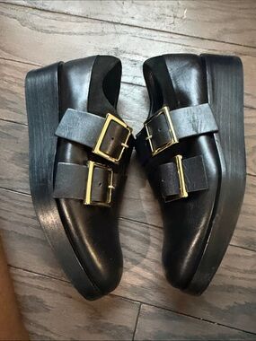 Tibi black leather platform wedge Whitt buck  shoes. Size 36